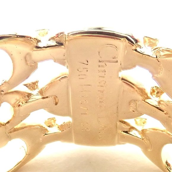 Authentic Christian Dior 18k Yellow Gold Diamond Large Pink Tourmaline Band Ring - Picture 6 of 9